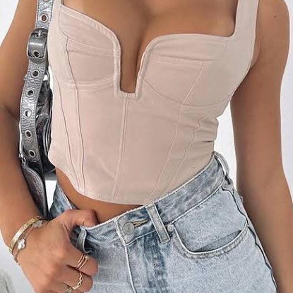White Fox Corset Pink Beige Top Size XS